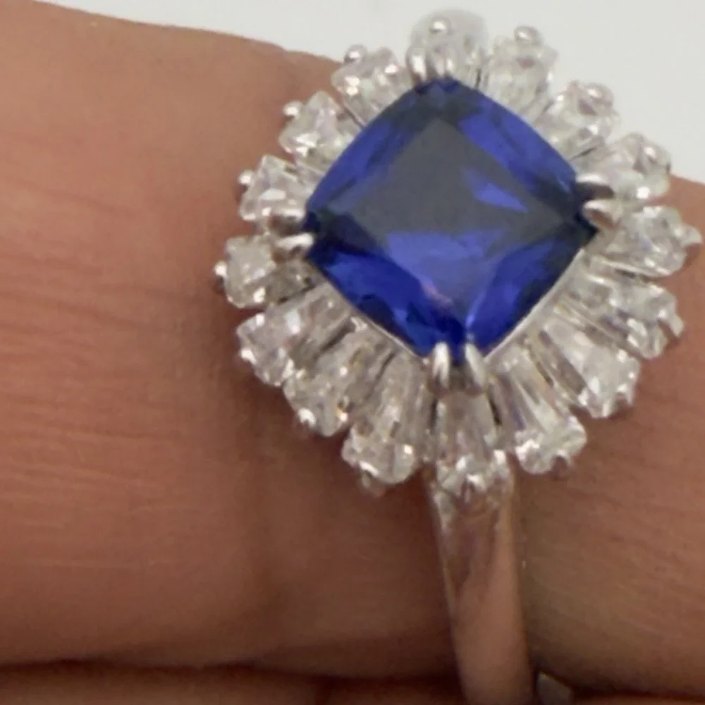 Vtg Saphire Halo Ring İLU 925 Sterling Silver Clear CZ 8.25